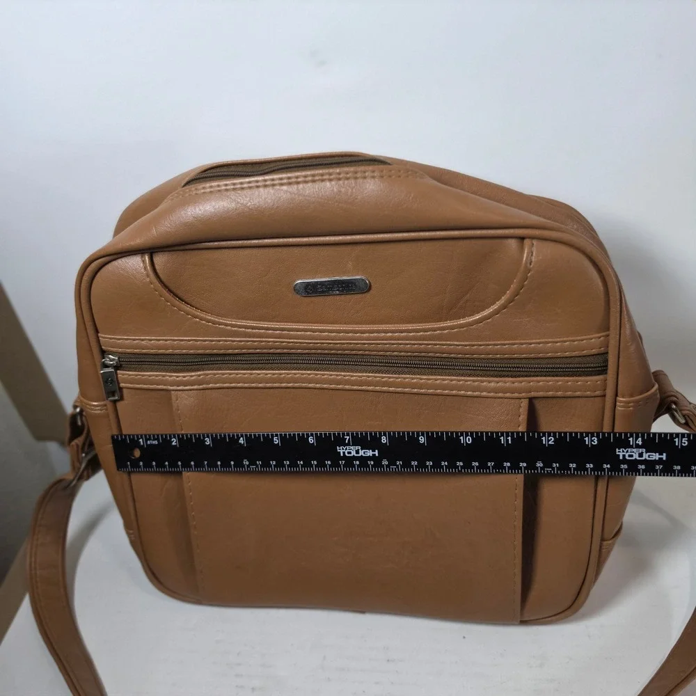 Samsonite Concord Vintage‎ Tan Faux Leather Messenger Bag Travel Shoulder Bag